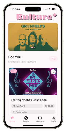 Kulture+ Mobile App - Home Screen