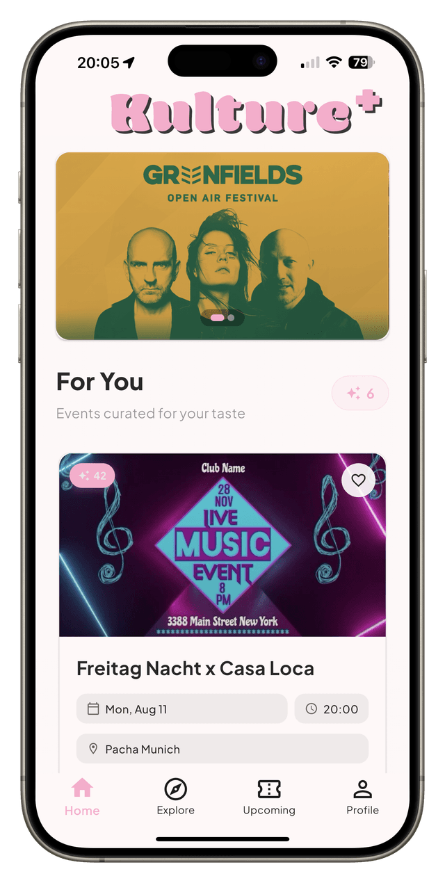Mobile Home Screen - Discover Events