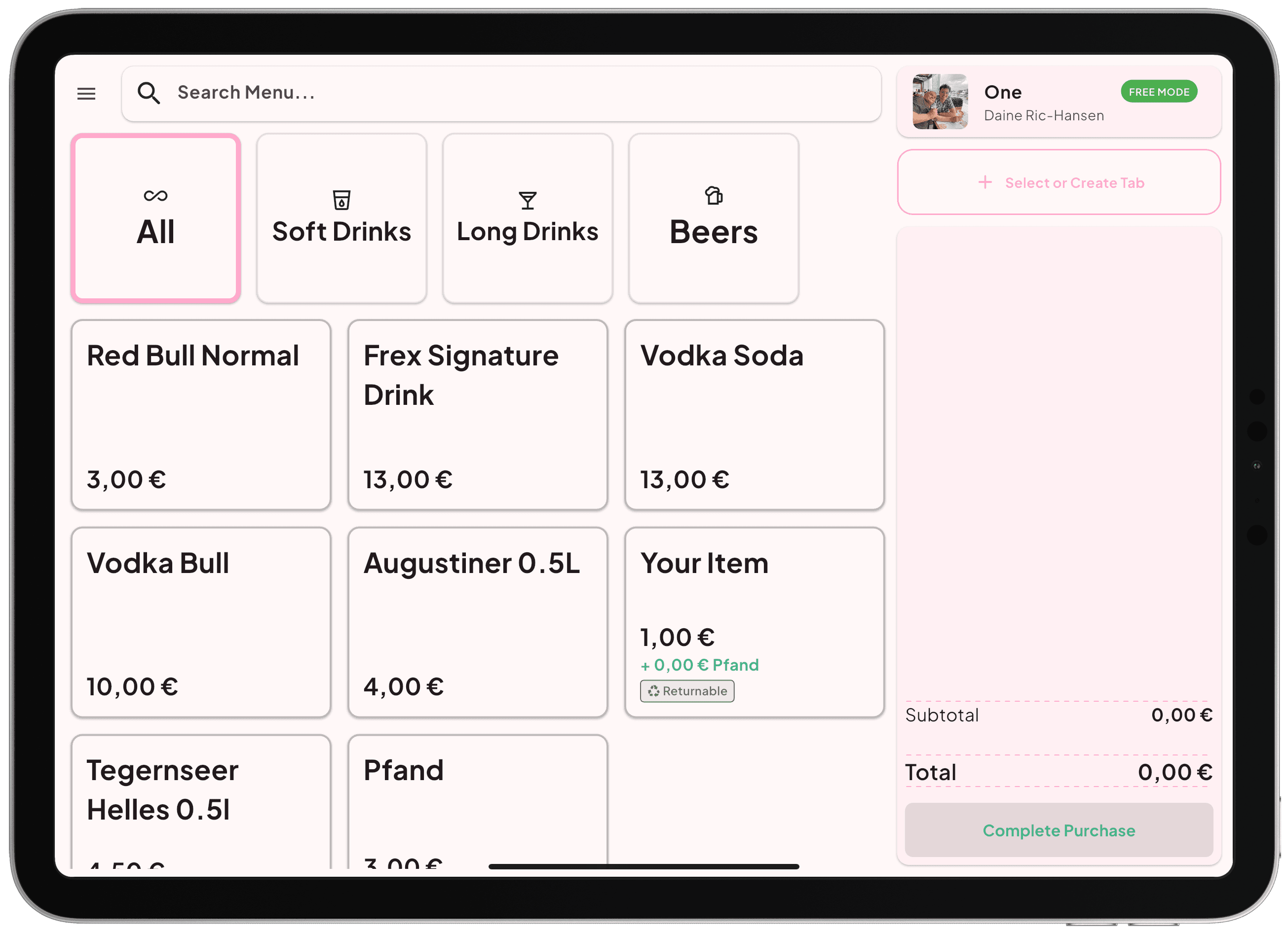 Tablet POS Screen